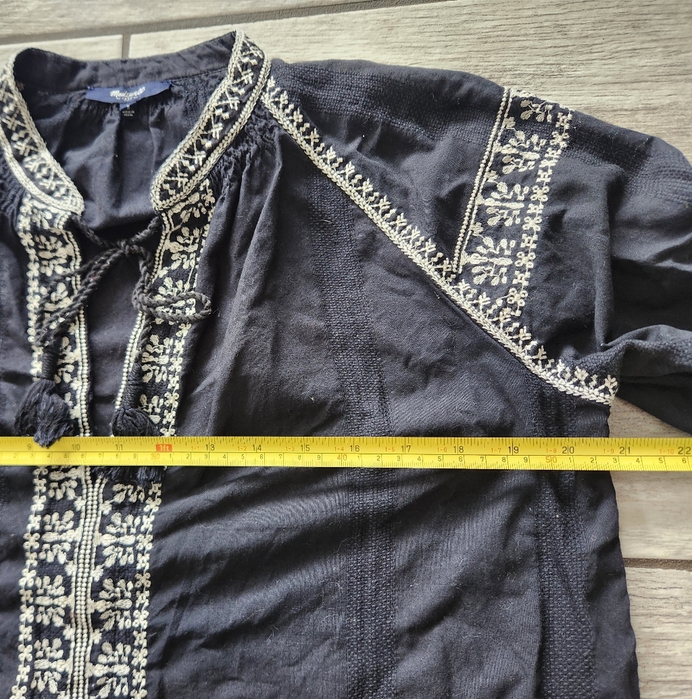 MADEWELL Black Embroidered CAMELIA Tassel Tunic Hippie Boho Top Small Peasantโ - Picture 13 of 16